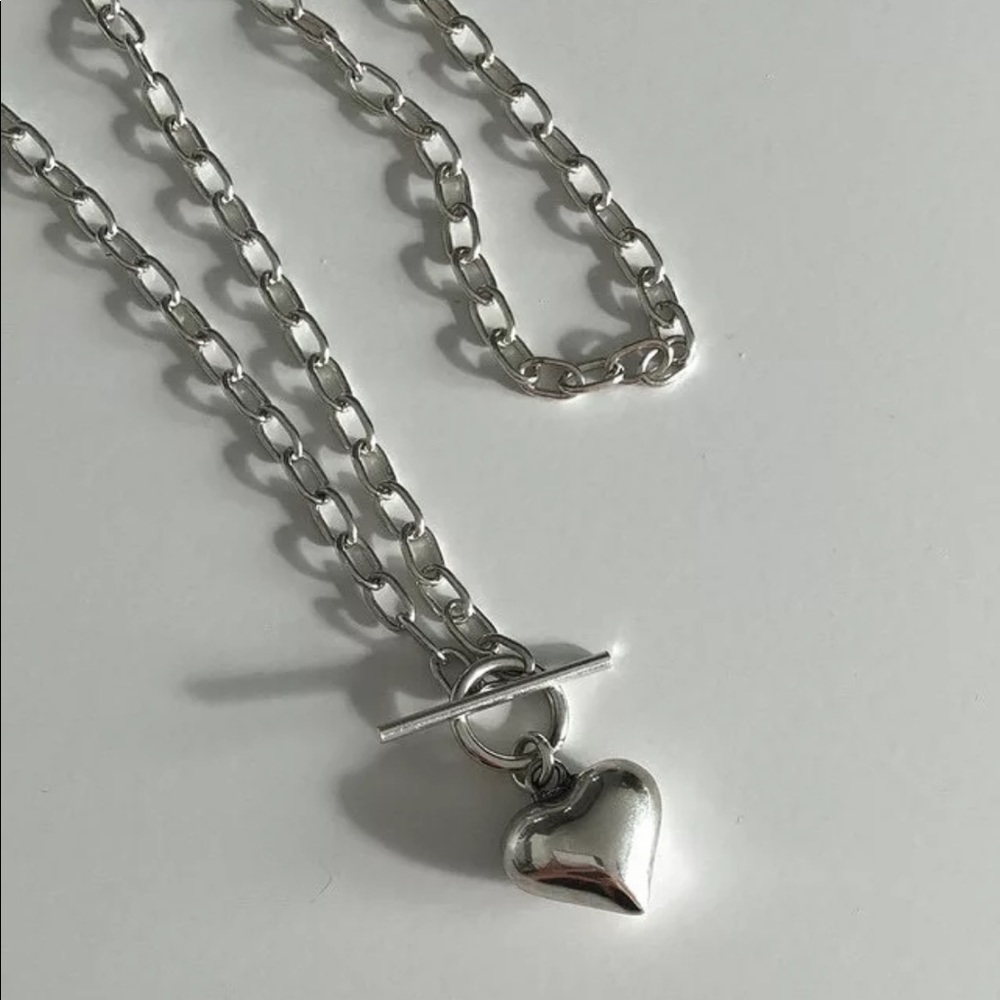 925 Sterling Sliver Chunky Toggle Heart Necklace - Picture 4 of 7